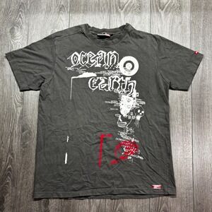 Vintage Ocean Earth Surf Y2k T Shirt XXL Art Rare Grey Skate